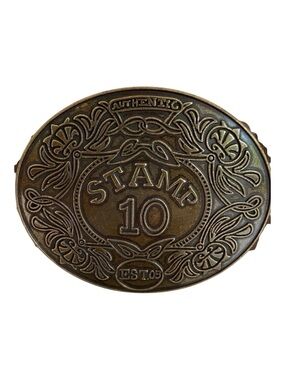 Stamp 10 Authentic Vintage belt & buckle genuine maroon brown leather medium